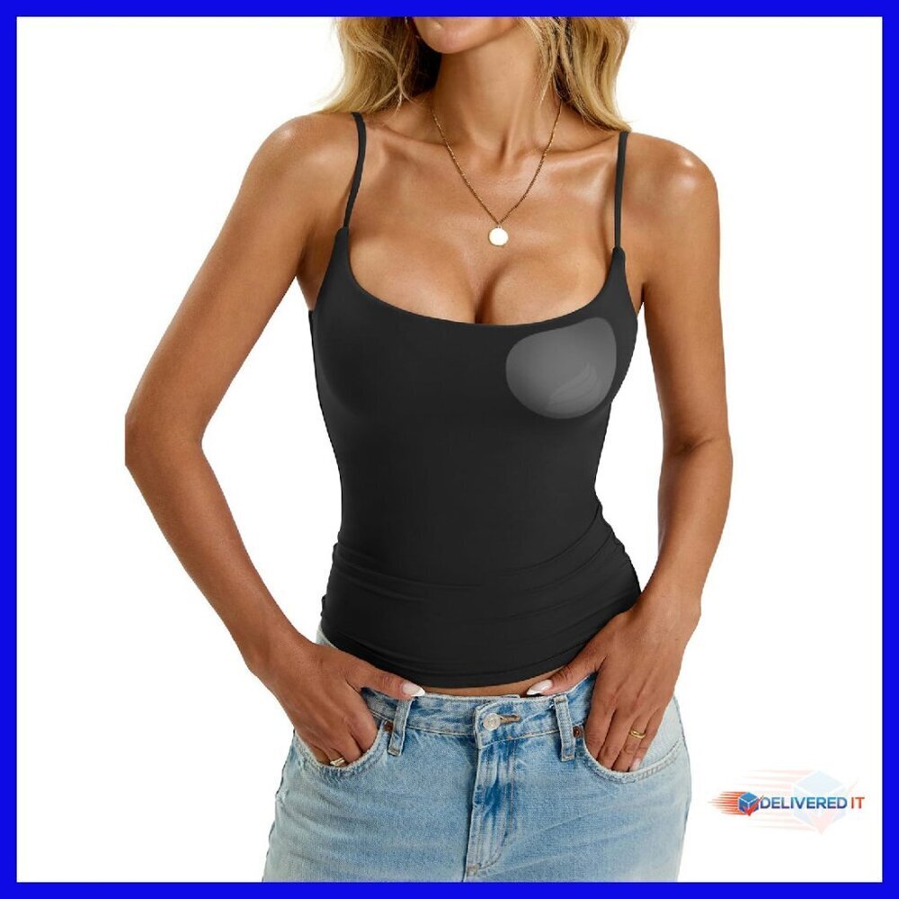 Padded Cami Tank Top Built-in Bra Double Lined Slim Fit